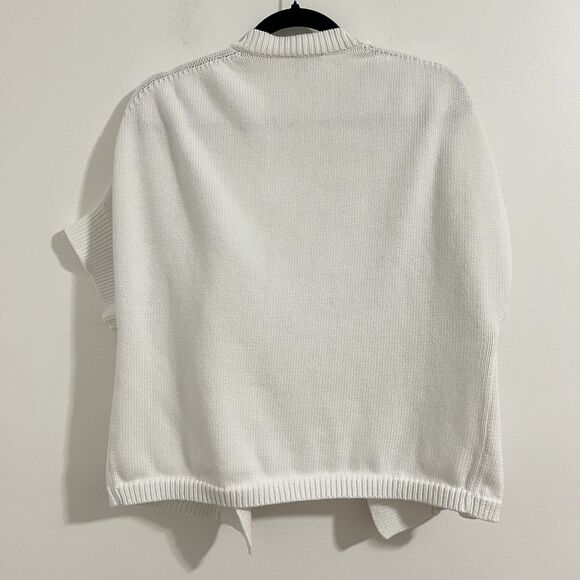 Talbots Cardigan Size L White Open Knit Sweater Short Dolman Sleeve Preppy Top - Picture 2 of 6